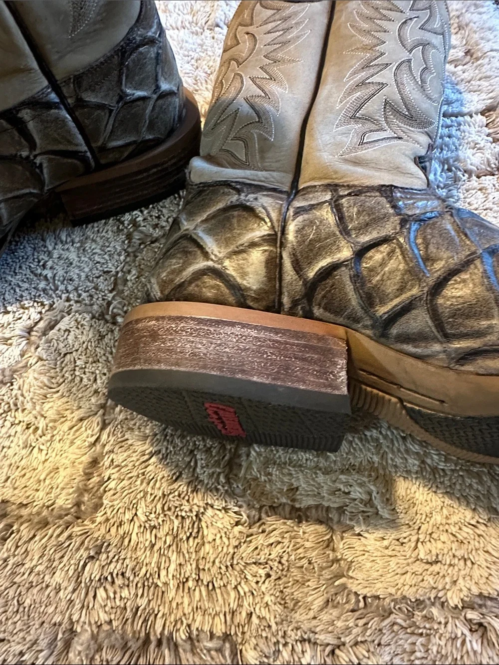 Cavender's Men's Western Boots in Taupe and Brown - Picture 4 of 12